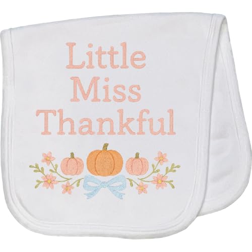 inktastic Little Miss Thankful Thanksgiving Pumpkin Floral Design Baby Burp Cloth White 465b0