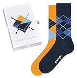 Burlington Herren Basic Gift Box Socken Baumwolle Blau Grau viele weitere Farben verstärkte Herrensocken mit Muster atmungsaktiv kariert Argyle bunt Mehrfachpack ONE-SIZE-FITS-ALL als Geschenk 2 Paar