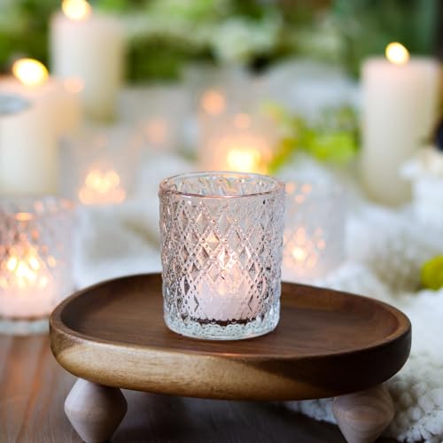 Teelichtgläser Glas, 12er Set Transparent Teelichthalter mit Muster-Prägung, Klassische Kerzengläser für Votivkerzen, Kerzenhalter Glas als Tischdekoration für Hochzeit, Geburtstag, Party & Wohndeko