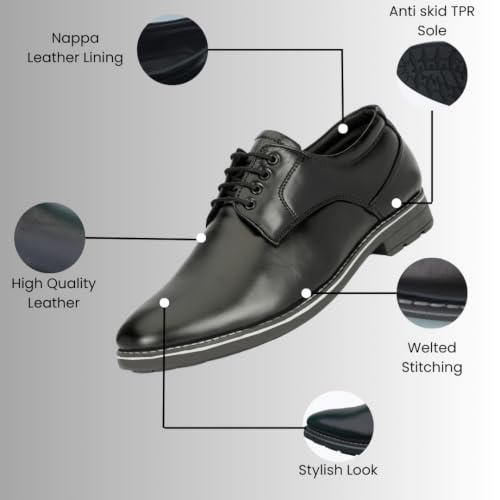 Image of Leatherful Genuine Leather Derby SE YKDB010 Shoes for Men | TPR Sole & Nappa Leather Lining | Classic Dress Footwear