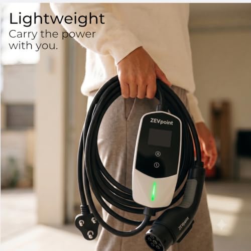 Image of Zevpoint 3.6kW Portable EV Charger | Wall Bracket + Bag | 5 Meters, Adjustable Power, TPU Cable, 16A | LED Screen | 10+ Advanced Safety Features | Upto 5-yr Warranty (Dash 3.6kW)