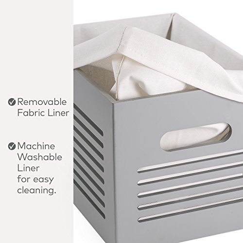 Creative Scents Wooden Storage Box - Decorative Closet, Cabinet And Shelf Basket Organizer Lined With Machine Washable Soft Linen Fabric - Grey, Small #TOP2