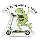 (3Pcs-3") Off to Praise The Lord Stickers, Funny Frog Meme Christian Faith Religious Bible Verse Waterproof Die-Cut Vinyl Sticker for Kindle, Laptop, Water Bottles, Phone Decal Gifts 3 Inches