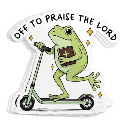 (3Pcs-2") Off to Praise The Lord Sticker - Funny Frog Meme Christian Faith Religious Bible Verse Waterproof Die-Cut Vinyl Sticker for Kindle, Laptop, Water Bottles, Phone Decal Gifts 2 Inches