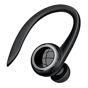 Bluetooth 5.2 Headset, Single Ear Earpiece Earphone with Mic, Hook, Noise Cancelling Headset for Business, Trucker, Driver, Wireless Headphone with Ear Caps (S/M/L) for iPhone, Samsung, Android, Black