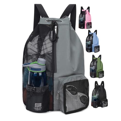 Mochila com cordão - Mochila de malha para natação, bolsa de ginástica leve (preta/cinza)
