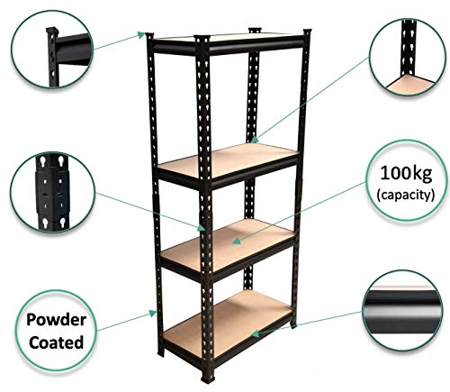 Image of STAR WORK Metal Shelving Unit Adjustable Garage Storage Utility Rack Shelves Multipurpose Shelf Warehouse Basement Kitchen Living Room Pantry (Black, 4 Section (4'6 inchX 2'X 1' FT))
