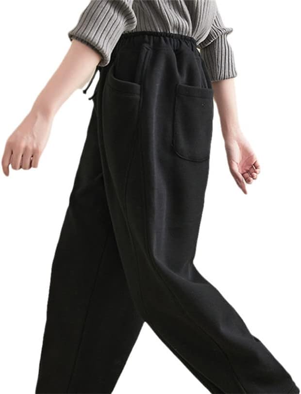KEHAIOO Winter Warm Fleece Thick Oversize Loose Casual Trouser Women Solid Color Elastic Waist Sweatpants
