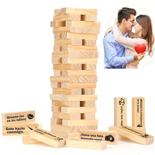 ZEEYUAN Juegos Hot para Adultos Juego Erótico Español Torre de Madera 48 Piezas Torre Picante para Parejas, Juegos Eróticos de Mesa, Juego de Pareja en Español