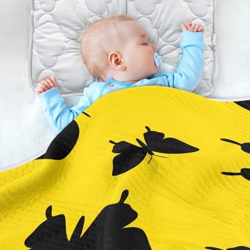 Burbuja Black Butterfly on Yellow Baby Blanket for Boys Girls, Nursery Soft Warm Swaddling Receiving Baby Blankets, 30x40 in Toddler Blanket4