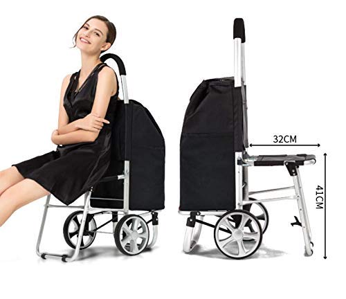 WLKINF Faltbarer Einkaufswagen mit Sitz, leichter Einkaufstrolley, wasserdicht, 49 l Kapazität/Sitzstütze 75 kg (blau) – Bild 4