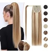S-noilite Wrap Around Ponytail Extension Human Hair #12P613 Golden Brown mix Bleach Blonde Ponyta...