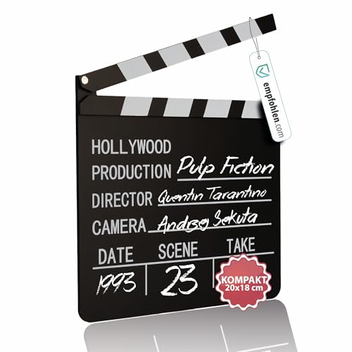 pixly Filmklappe aus Holz; Regieklappe für Dekoration & Filmdrehs; Clapboard für Party Hochzeit & Filmset; Wahlweise 20x18 cm oder 30x27 cm - Retro Deko & Fotoaccessoire (20 x 18 cm)