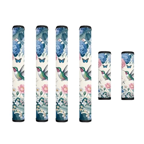 Image of Refrigerator Door Handle Covers Set of 6 Washable Electric Appliance Decor Handles Anti-Skid Kitchen Accessories for Indoor Home Decor, Hummingbird Peony Daisy Butterfly
