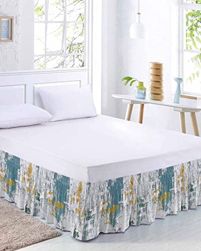 Multicolor Bed Skirt King Size 18 Inch Drop, Adjustable & Elastic Wrap Around Bed Skirts Pleated Luxury Dust Ruffles For Twin Full Queen Cal King Base Bed, Modern Abstract Minimalist Geometry Painting #TOP30