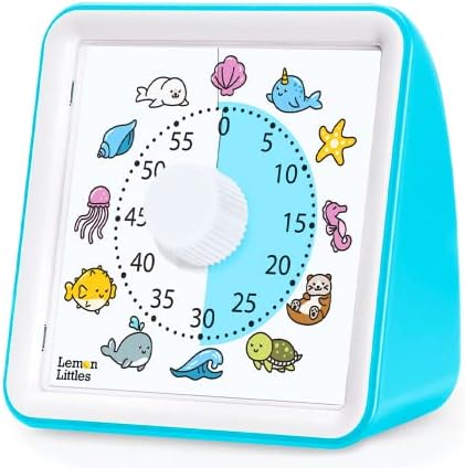 Visual Timer for Kids, Toddler, Autism, ADHD & Preschool Classroom - Animal Silent Countdown Timers - 60 Minute Productivity & Time Management Clock (Sea Creature)
