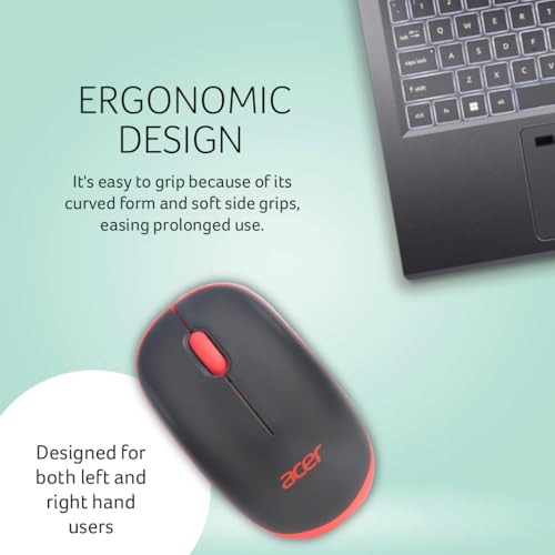 acer Flow Wireless Mouse | 1600 DPI Optical Sensor | 2.4GHz Wireless with USB Nano Receiver | Ergonomic Lightweight Design | Smooth Tracking for Laptop, PC & Mac – Black/Red view 2