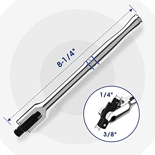 Image of WORKPRO Dual Drive Breaker Bar, 3 /8 inch & 1 /4 inch Drive, Heavy Duty Breaker Bars, 8-inch Length with 360 Rotatable Head, Spring-loaded Detent Ball, Chrome Vanadium Steel Made
