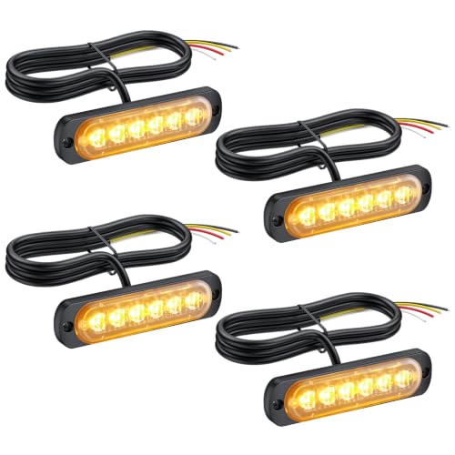 PROZOR Frontblitzer LED 4 PCS Warnleuchte 6 CREE LED Blitzer 12V / 24V Autolicht Orange 18 Modi Blitzlicht für PKW LKW