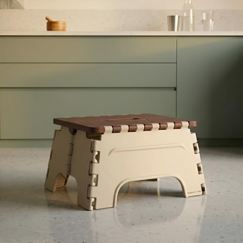 Image of U-MAX 7 Inch Folding Stool - Compact, Portable Step Stool for Kids & Adults, Lightweight Plastic Design, Slip-Resistant, Ideal for Kitchen, Bathroom, Camping & Travel (Brown / 7 inch)