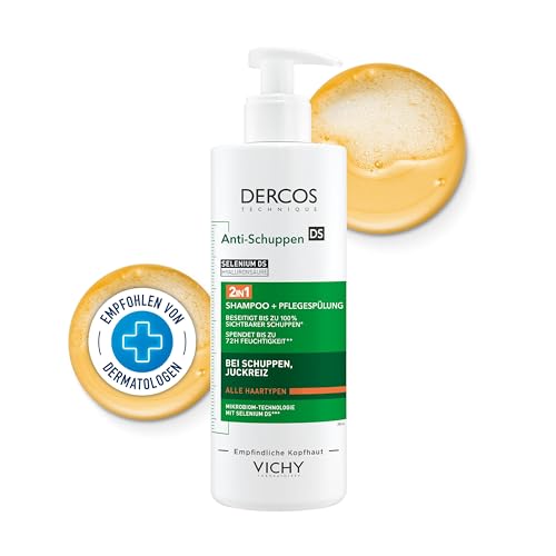 Vichy Dercos 2-in-1 Anti-Schuppen-Shampoo + Pflegespülung, Kopfhaut- und Haarpflege mit Anti-Rückfall-Wirklung, Für Männer und Frauen, Für alle Haartypen, 390 ml