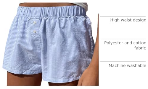 Image of Yuemengxuan Y2k Plaid Shorts Baggy Boxer Shorts for Women Elastic Waist Casual Lounge Bottom Gingham Pajama Shorts Sleepwear