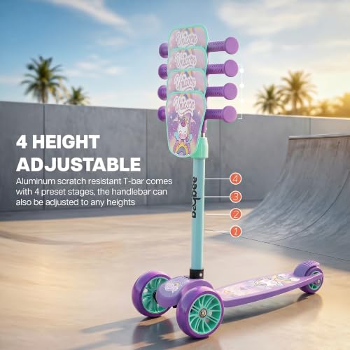 Image of Baybee Trickster Baby Kick Scooter for Kids | Foldable 3 Wheel Kids Scooter with 4 Height Adjustable & Foot Brake | Runner Scooters with Magic Board | Skate Scooter for 2+ Years Boy Girl (Purple)