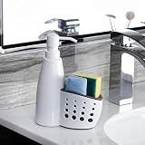 Kavolet Dozownik Mydła łazienkowego 400 Ml z Uchwytem na gąbkę i wygodną funkcją Napełniania zapewniającą ochronę sanitarną w łazience i Kuchni PE, ABS Biały Szary