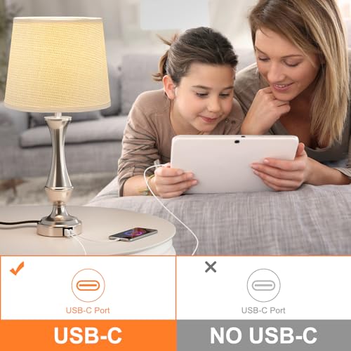 Seealle Upgraded Touch Lamps for Night Stands Set of 2 - Bedside Lamps with USB C+A, 3 Way Dimmable for Bedroom Living Room End Tables Office (Weaving White&Silver) — view 5