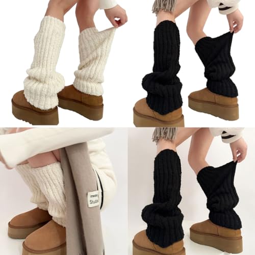 Women Winter Furry Ribbed Knit Leg Warmers Thicken Warm Boots Cover Long Socks2