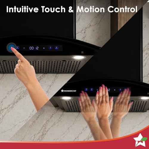 Image of Wonderchef Ultra Curve 60cm Filterless Auto-clean Kitchen Chimney with Oil Collector, BLDC Motor, Suction 1700 m3 /hr, Motion Sensor + Touch Control, 15-Yr Warranty on Motor & 5-Yr Comprehensive, Black