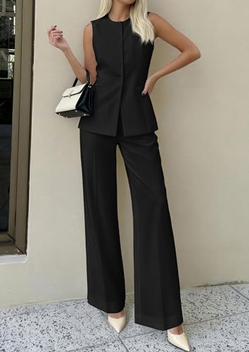PRETTYGARDEN Women's 2 Piece Sets Summer 2026 Work Clothes Sleeveless Blazer Vest Pants Suits Spring Business Casual Outfits - Image 3