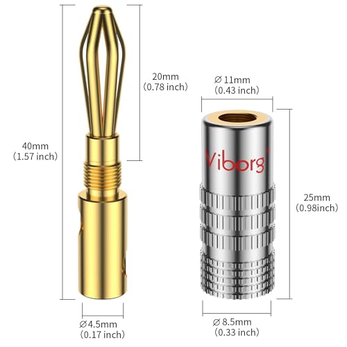 Viborg 8X HiFi Speaker Banana Connectors, 24K Gold-Plated Banana Plug, Dual Screws Locking, Hi-end Audio Speaker Banana Jack Terminals for Speaker Cable (Support 8-20 AWG Wires)
