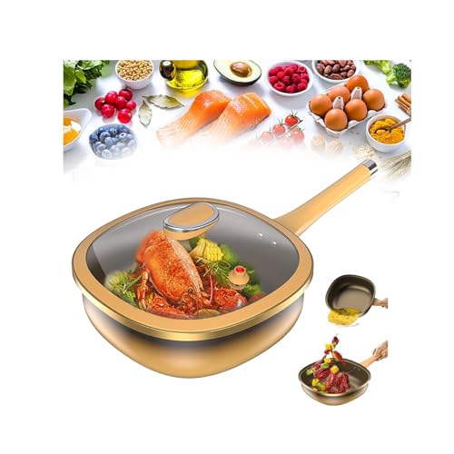 12in Titanium Alloy Non-Stick Pot with Lid,Nonstick Frying Pans,Titanium Pans for Cooking,Multi-Purpose Deep Saute Pan with Stay-Cool Handles,for Frying Egg,Stir-Frying Stewing Braising Cooking