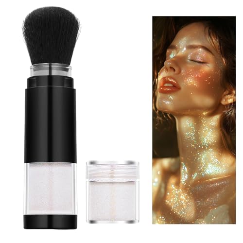 女性用フェイスグリッター | 首用グリッターパウダーメイクアップ,携帯用チークハイライター ウォータープルーフのリップシマーパウダー ネックやアイエリアにも使用可能