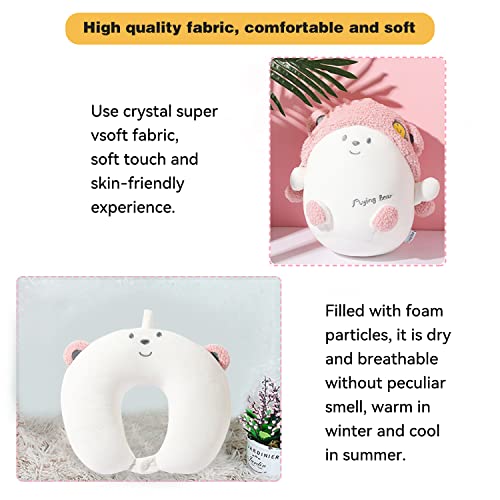Image of Kids Travel Pillow - 2-in-1 Deformable Kids Neck Pillow for Traveling, Soft U-Shaped Pillow with Adorable Animal Design, Comfy Sleep and Play, Ideal for Airplanes and Cars - Pink Bear
