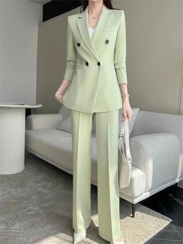 Women Fashion Blazer Pantsuit Solid Jackets Straight Pants Two Pieces Set Female Formal Outfits2