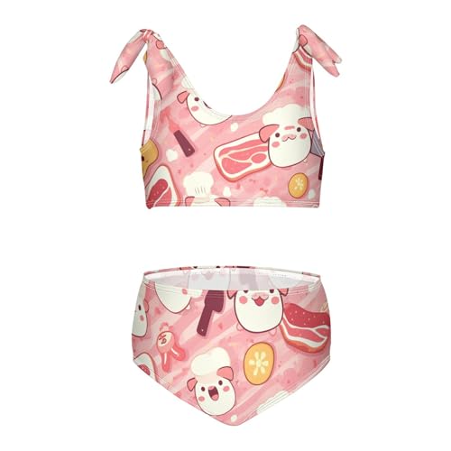 KLL Chef Bacon Girls' 2 Pieces Bikini Set Quick-Dry Swimsuit Swimwear Adjustable Strap