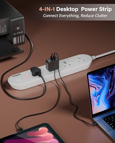 Image of FEDUS Surge Protector, 4 Universal Sockets with Individual Switch, 2 Meter 6.5 Feet Long Cable, Extension Board Cord, Automatic Overload Protection, Fireproof Power Strip Switch Board, Spike Guard