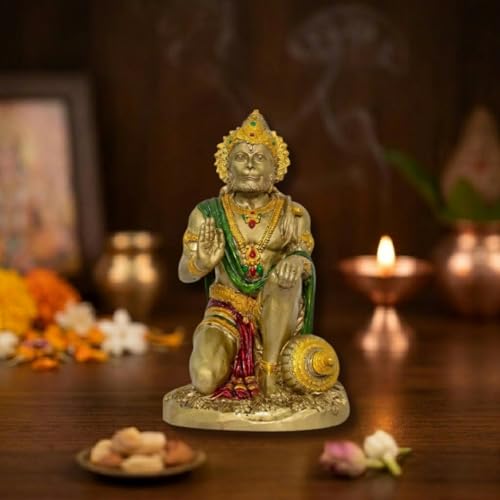 Image of Blessing Hanuman Idol - Multicolor Sitting Bajrangbali Murti with Gada for Home Temple Decor | Lord Hanuman Ji Statue for Strength, Protection & Devotion | Puja Showpiece Gift (7 Cm Hanuman ji)