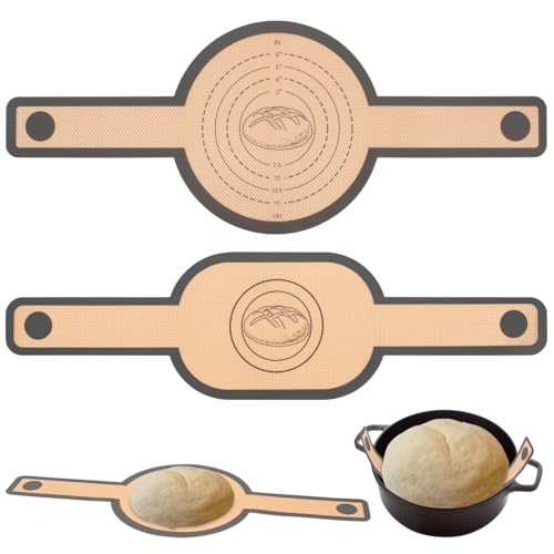 Silicone Baking Mat for Dutch Oven, 2 PCS Non-Stick Silicone Bread Sling, Long Handles Pastry Mat, Extra Thick Reusable Dough Mat Sourdough Bread Starter Kit Oval & Round