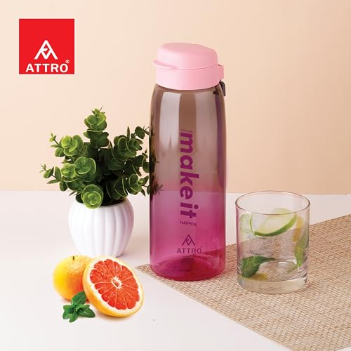Image of ATTRO Sip Star Plastic Water Bottle - 1000ml, Pink, BPA Free, Leak-Proof, Durable Sports & Travel Bottle, Ideal for Gym, Office, School, Outdoor & Daily Use