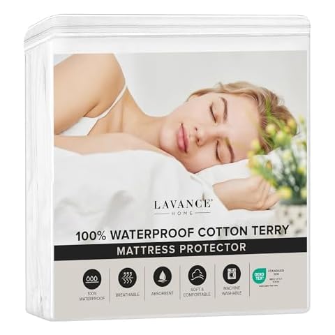 LAVANCE Mattress Protector 100% Waterproof Soft Breathable Fitted Cotton Terry Mattress Cover with Stretchable Deep Pocket (Queen Size) Cover