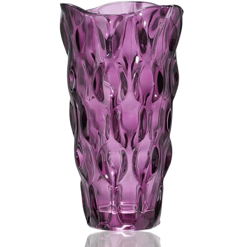 CEMABT 9.5inch 3.4 lb Glass Vases for Flowers Unbreakable Thickened Morden vase for Tables Centerpieces Colorful Vintage and Clear Rose Large Flower vases for Bouquet Unique GiftsPurple