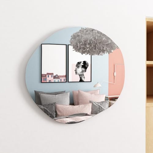 Albatros Designerspiegel Asymmetrisch 66 x 63 cm – Wandspiegel oder Türspiegel, Moderne organische Form – Spiegel Oval und Groß – Asymmetrischer Spiegel unförmig und Rahmenlos, Mirror Wall – Bild 4