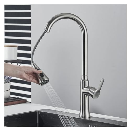 Robinet de cuisine en nickel brossé avec bec extractible et mitigeur d'évier pivotant