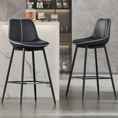 Image of VASAGLE Bar Stools Set of 2, Bar Height Bar Stools with Back, Ergonomic Backrest, Synthetic Leather, Metal Legs, 28.5-Inch Tall Barstools for Kitchen Island Home Bar, Easy Assembly, Ink Black