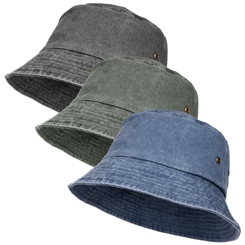 Image of 3Pcs Washed Cotton Bucket Hats for Women and Men,Fishing Hat Pack Summer Travel Beach Sun Hat Outdoor.