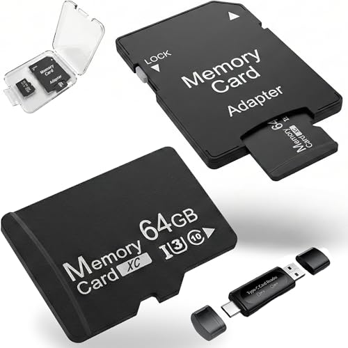 64GB 2-Pack MicroSDXC Cards A1 U3 V30 SD Adapter USB Reader High Endurance TF Card Dash Cam Security Camera 4K