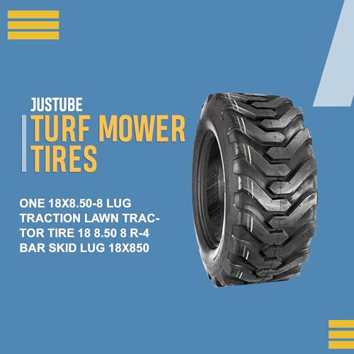 One 18x8.50-8 Lug Traction Lawn Tractor Tire 18 8.50 8 R-4 Bar Skid Lug 18x850, Heavy-Duty 18x850 Size, Ideal for Garden Tractors, Lawn Mowers, and Off-Road Use